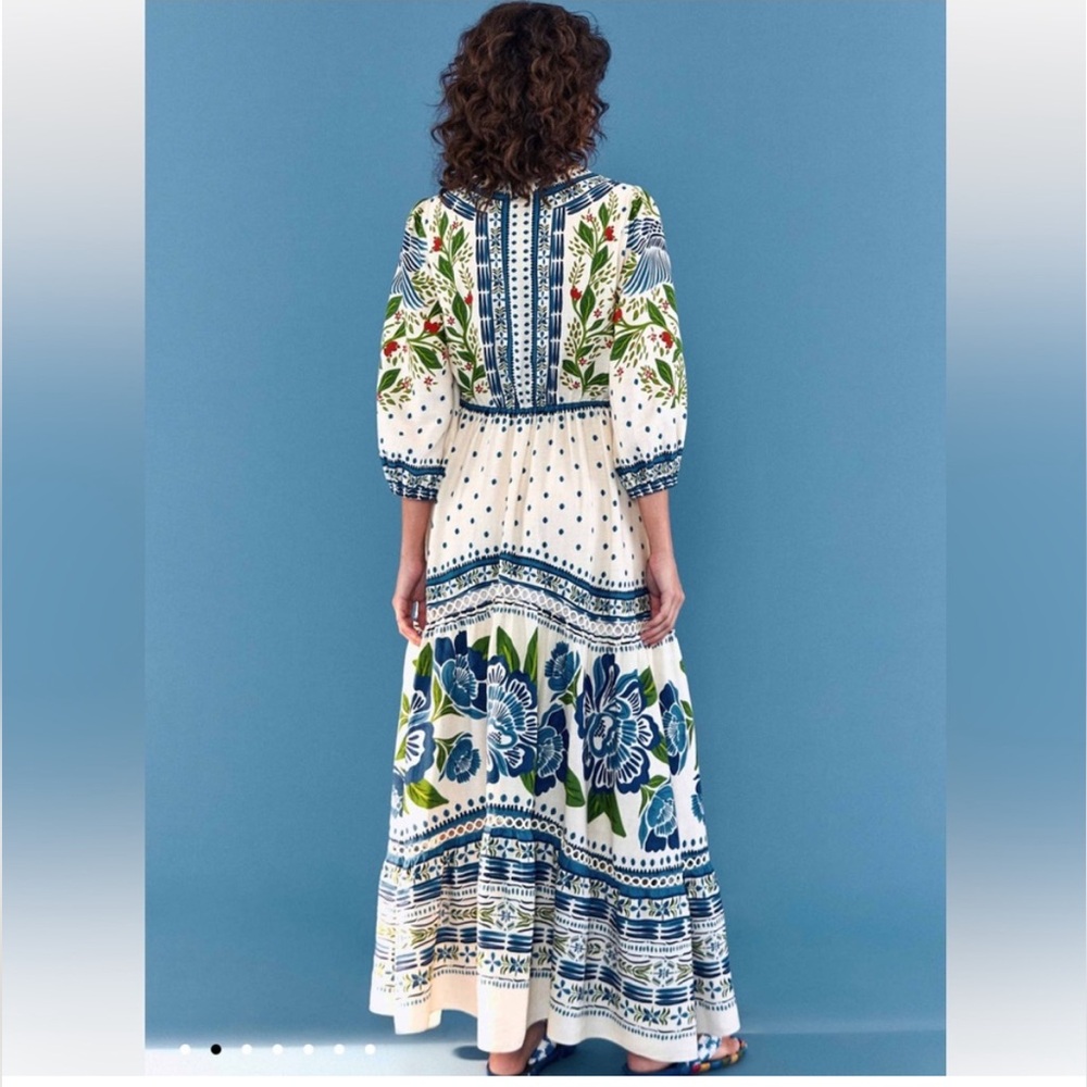 Farm Rio Off White Macaw Flight Maxi Dress Size S Small - Picture 3 of 5